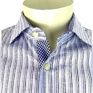 Unique NWOT Thomas Dean L/S Casual Dress Shirt in Pastel Stripes 100% Cotton SzL